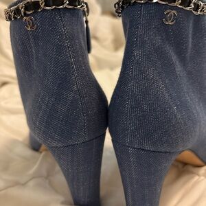 CHANEL Denim Blue Heeled Ankle Boots